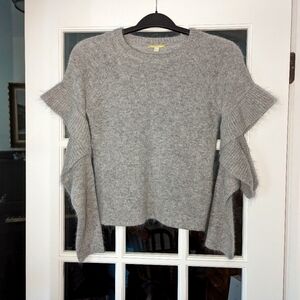 Mohair blend  gray size small sweater with  ruffle sleeves. EUC